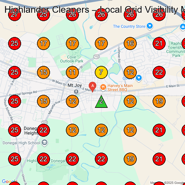 Highlander Cleaners GeoGrid visibility map for Excavating Contractor in Manheim